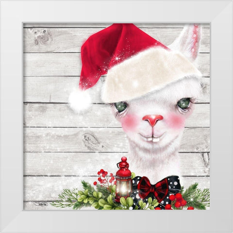 Christmas Llama White Modern Wood Framed Art Print by Sheena Pike Art