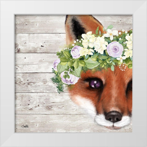 Peek a Boo Sweet Fox White Modern Wood Framed Art Print by Sheena Pike Art