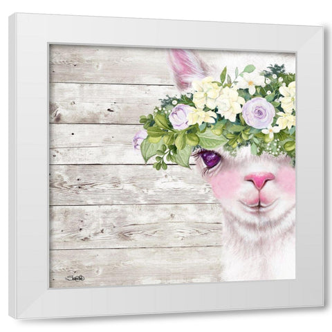 Peek a Boo Sweet Llama White Modern Wood Framed Art Print by Sheena Pike Art