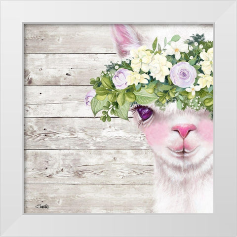 Peek a Boo Sweet Llama White Modern Wood Framed Art Print by Sheena Pike Art
