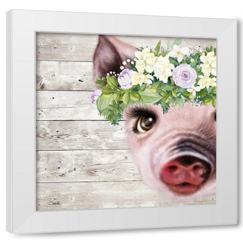 Peek a Boo Sweet Piglet White Modern Wood Framed Art Print by Sheena Pike Art
