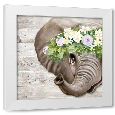 Peek a Boo Sweet Elephant White Modern Wood Framed Art Print by Sheena Pike Art