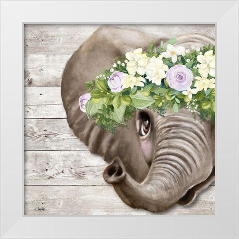 Peek a Boo Sweet Elephant White Modern Wood Framed Art Print by Sheena Pike Art