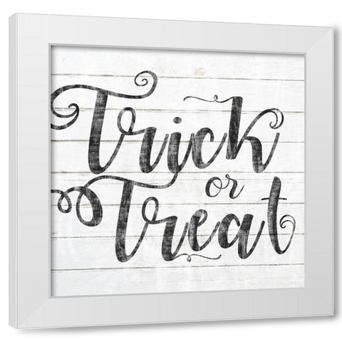 Trick Or Treat Black Text White Modern Wood Framed Art Print by Sheena Pike Art