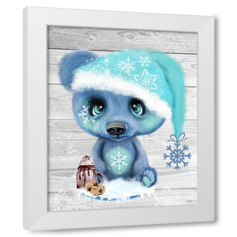 Winter Cocoa Bear White Modern Wood Framed Art Print by Sheena Pike Art