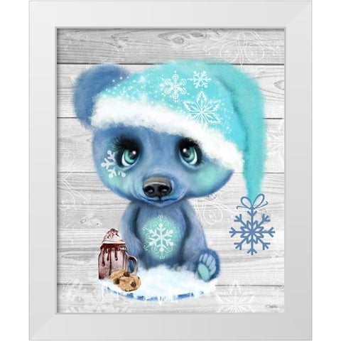 Winter Cocoa Bear White Modern Wood Framed Art Print by Sheena Pike Art