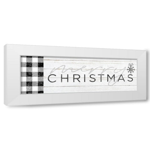Merry Christmas Black and White Plaid White Modern Wood Framed Art Print by Sheena Pike Art