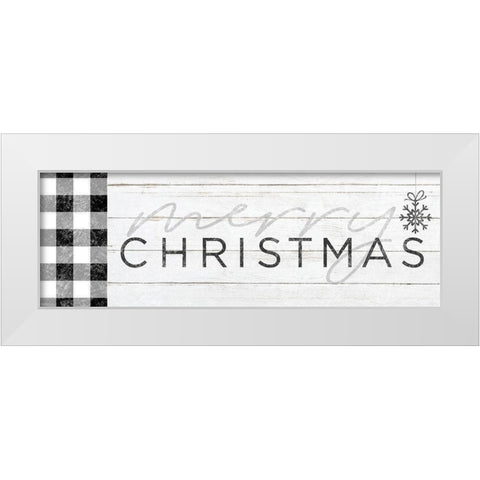 Merry Christmas Black and White Plaid White Modern Wood Framed Art Print by Sheena Pike Art