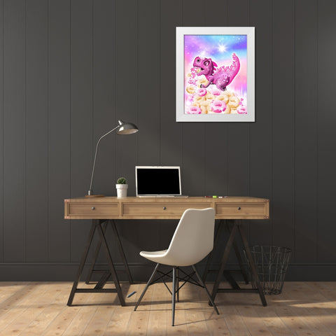 Dino Donut Galaxy White Modern Wood Framed Art Print by Sheena Pike Art