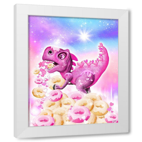 Dino Donut Galaxy White Modern Wood Framed Art Print by Sheena Pike Art