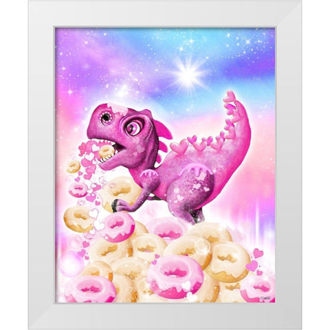 Dino Donut Galaxy White Modern Wood Framed Art Print by Sheena Pike Art