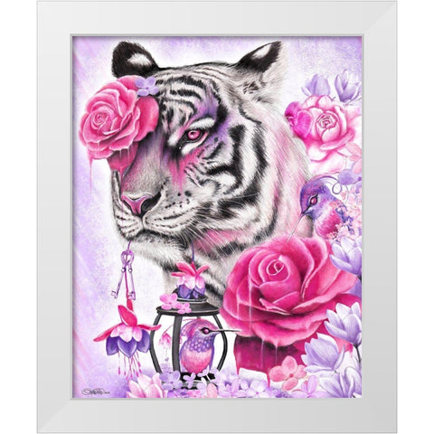 Fuschia Tiger White Modern Wood Framed Art Print by Sheena Pike Art