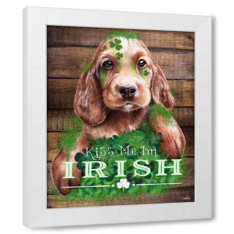 Kiss me Im Irish Puppy White Modern Wood Framed Art Print by Sheena Pike Art