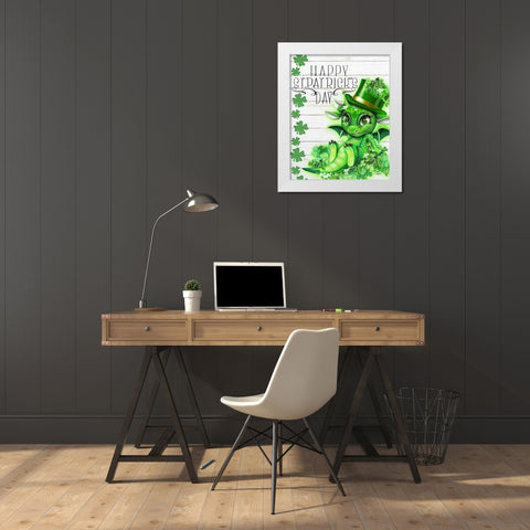 St Patricks Day Lil DragonZ White Modern Wood Framed Art Print by Sheena Pike Art