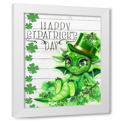St Patricks Day Lil DragonZ White Modern Wood Framed Art Print by Sheena Pike Art