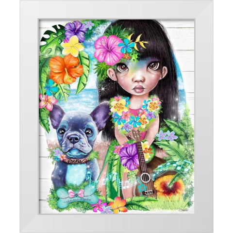 A Hawaiin Girl and her Dog White Modern Wood Framed Art Print by Sheena Pike Art