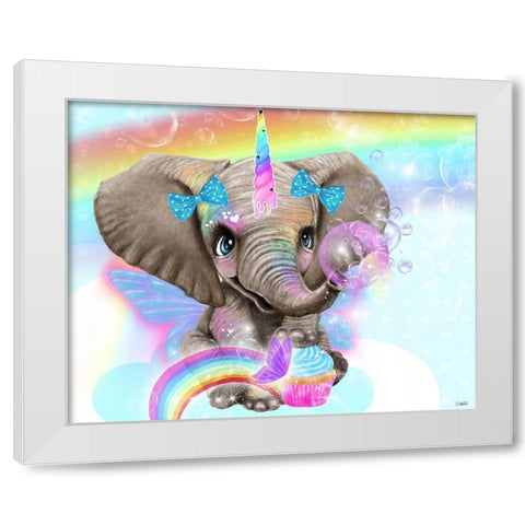 Elephant Corns Love Cupcakes White Modern Wood Framed Art Print by Sheena Pike Art