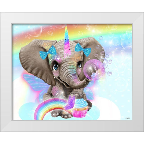 Elephant Corns Love Cupcakes White Modern Wood Framed Art Print by Sheena Pike Art