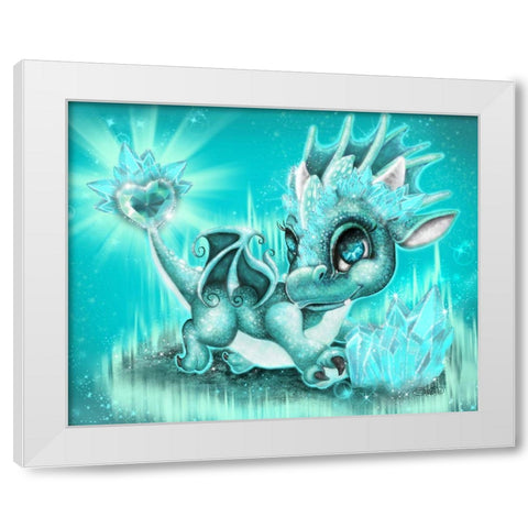 March - Aquamarine - Birthstone Lil Dragonz White Modern Wood Framed Art Print by Sheena Pike Art