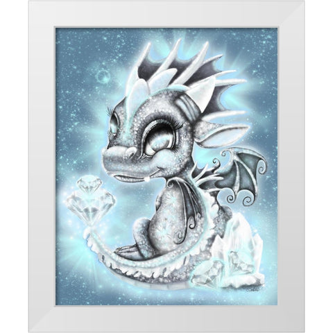 April - Diamond - Birthstone Lil Dragonz White Modern Wood Framed Art Print by Sheena Pike Art