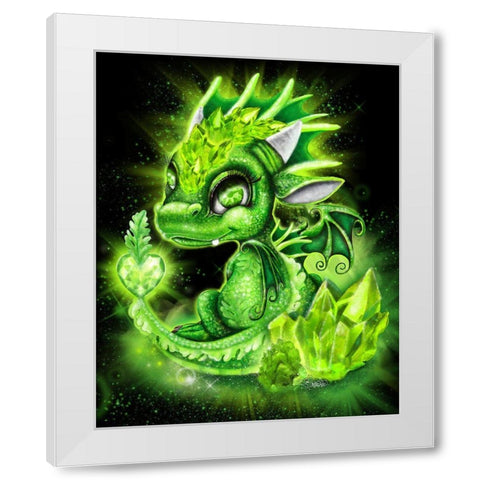 August - Peridot - Birthstone Lil Dragonz White Modern Wood Framed Art Print by Sheena Pike Art