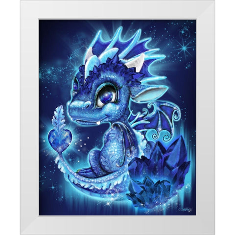 September - Sapphire - Birthstone Lil Dragonz White Modern Wood Framed Art Print by Sheena Pike Art