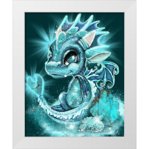 December - Turqouise - Birthstone Lil Dragonz White Modern Wood Framed Art Print by Sheena Pike Art