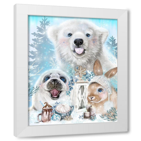 Snowflake Kisses Polar Bear and Friends White Modern Wood Framed Art Print by Sheena Pike Art