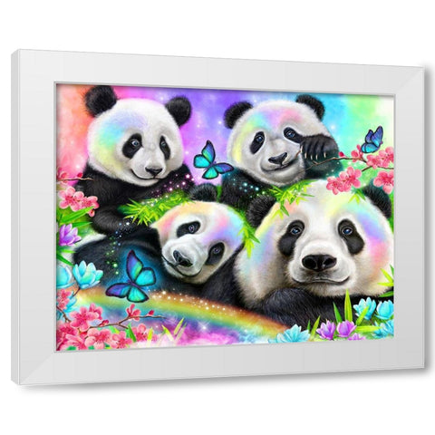 Best Buddies - Rainbow Pandas White Modern Wood Framed Art Print by Sheena Pike Art