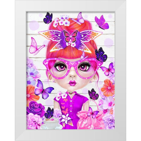 Butterfly Collector Brielle - Munchkinz White Modern Wood Framed Art Print by Sheena Pike Art