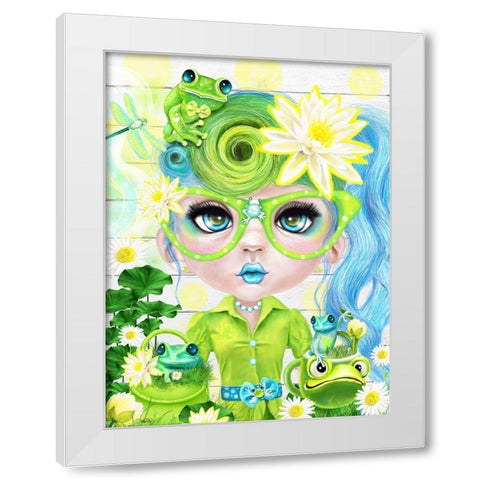 Frog Loving Felecia - Munchkinz White Modern Wood Framed Art Print by Sheena Pike Art