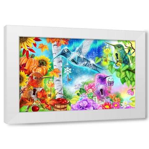 Changing Seasons Humming Birds White Modern Wood Framed Art Print by Sheena Pike Art