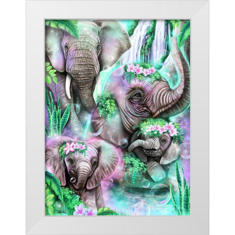 Day Dream Elephants Lagoon White Modern Wood Framed Art Print by Sheena Pike Art