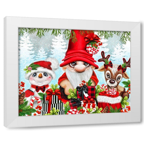 Christmas Gnome and Friends White Modern Wood Framed Art Print by Sheena Pike Art