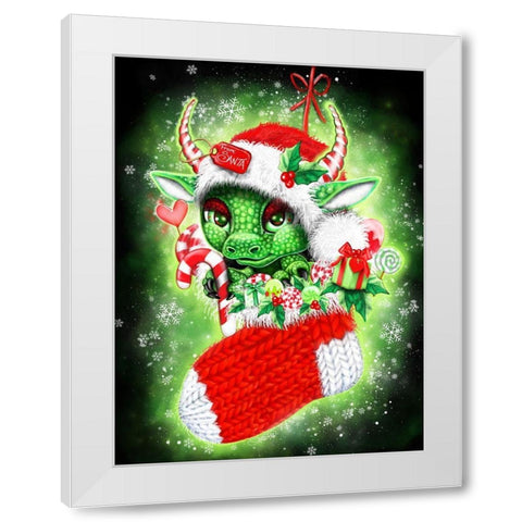 Stocking Stuffer Lil Dragonz White Modern Wood Framed Art Print by Sheena Pike Art