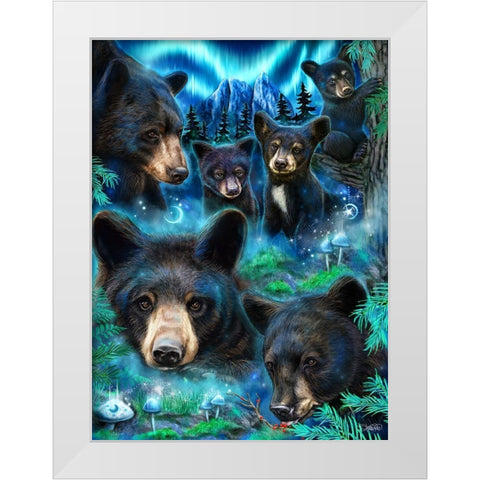 Daydream Moonlit Black Bears White Modern Wood Framed Art Print by Sheena Pike Art