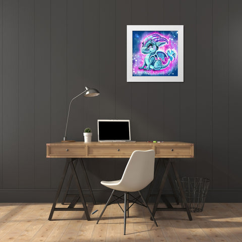 Zodiac Lil Dragonz Aquarius White Modern Wood Framed Art Print by Sheena Pike Art