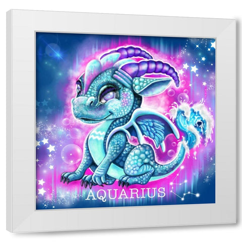 Zodiac Lil Dragonz Aquarius White Modern Wood Framed Art Print by Sheena Pike Art