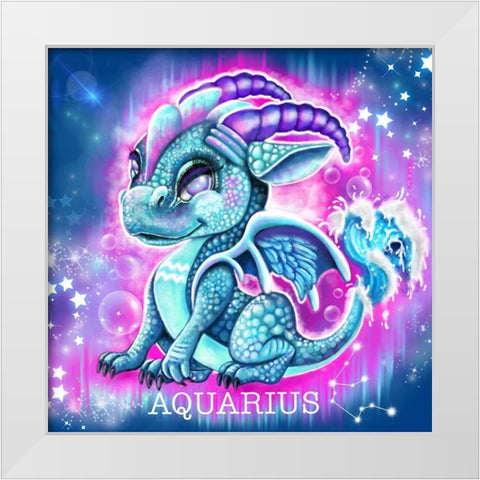Zodiac Lil Dragonz Aquarius White Modern Wood Framed Art Print by Sheena Pike Art