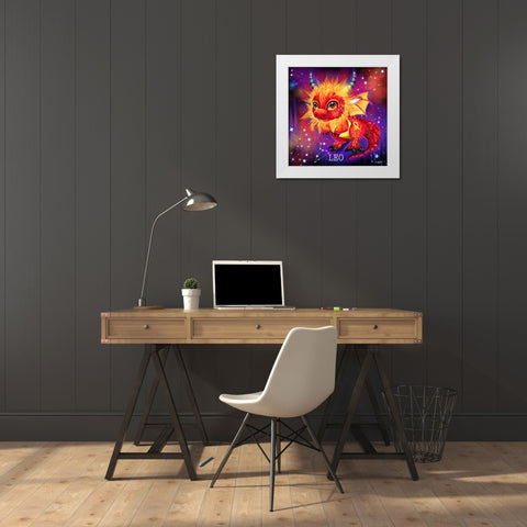 Zodiac Lil Dragonz Leo White Modern Wood Framed Art Print by Sheena Pike Art