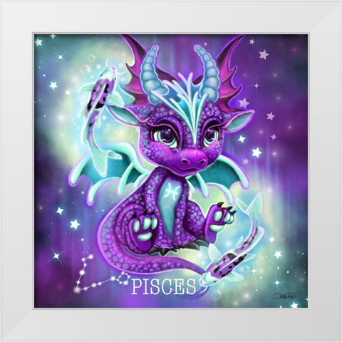 Zodiac Lil Dragonz Pisces White Modern Wood Framed Art Print by Sheena Pike Art