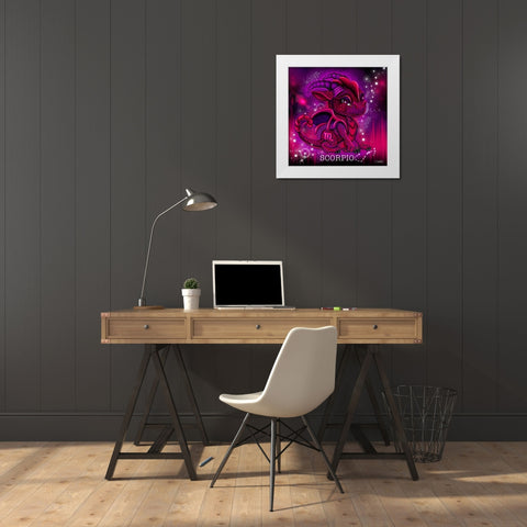 Zodiac Lil Dragonz Scorpio White Modern Wood Framed Art Print by Sheena Pike Art