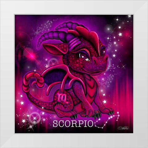 Zodiac Lil Dragonz Scorpio White Modern Wood Framed Art Print by Sheena Pike Art