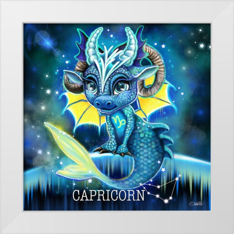 Zodiac Lil Dragonz - Capricorn White Modern Wood Framed Art Print by Sheena Pike Art