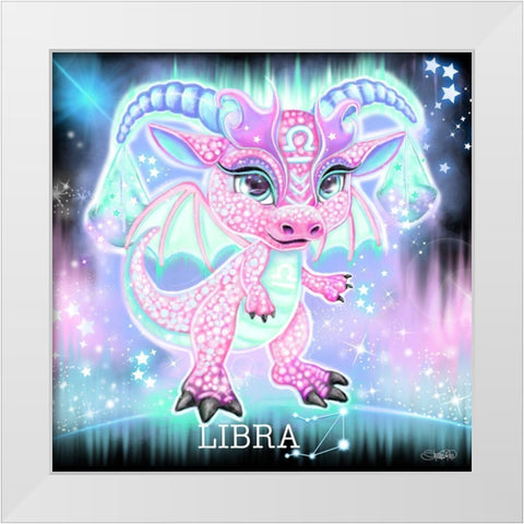 Zodiac Lil Dragonz Libra White Modern Wood Framed Art Print by Sheena Pike Art