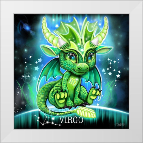 Zodiac Lil Dragonz Virgo White Modern Wood Framed Art Print by Sheena Pike Art