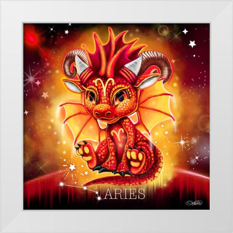 Zodiac Lil Dragonz Aries White Modern Wood Framed Art Print by Sheena Pike Art