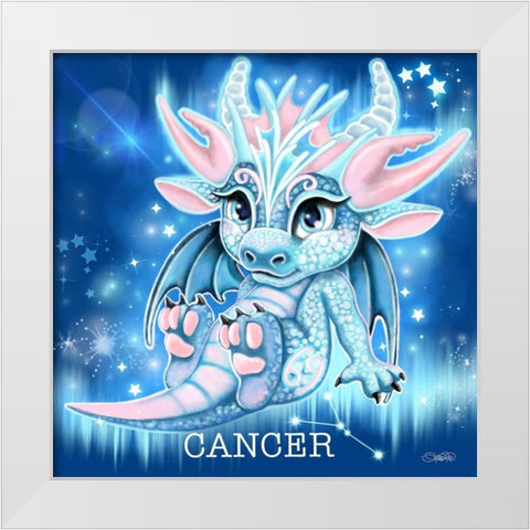 Zodiac Lil Dragonz Cancer White Modern Wood Framed Art Print by Sheena Pike Art