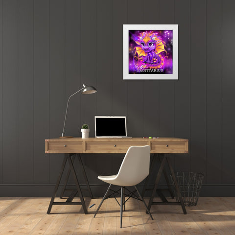 Zodiac Lil Dragonz Sagittarius White Modern Wood Framed Art Print by Sheena Pike Art