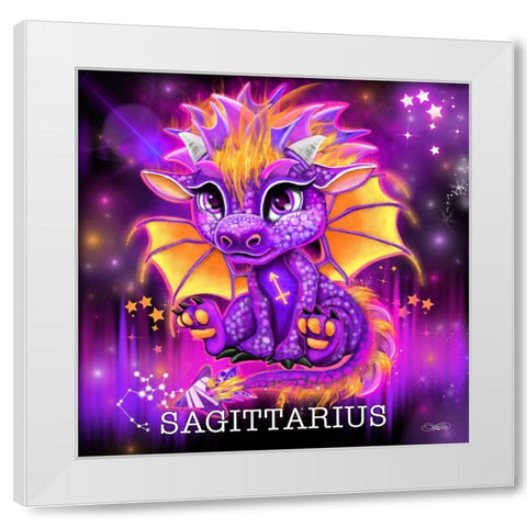 Zodiac Lil Dragonz Sagittarius White Modern Wood Framed Art Print by Sheena Pike Art
